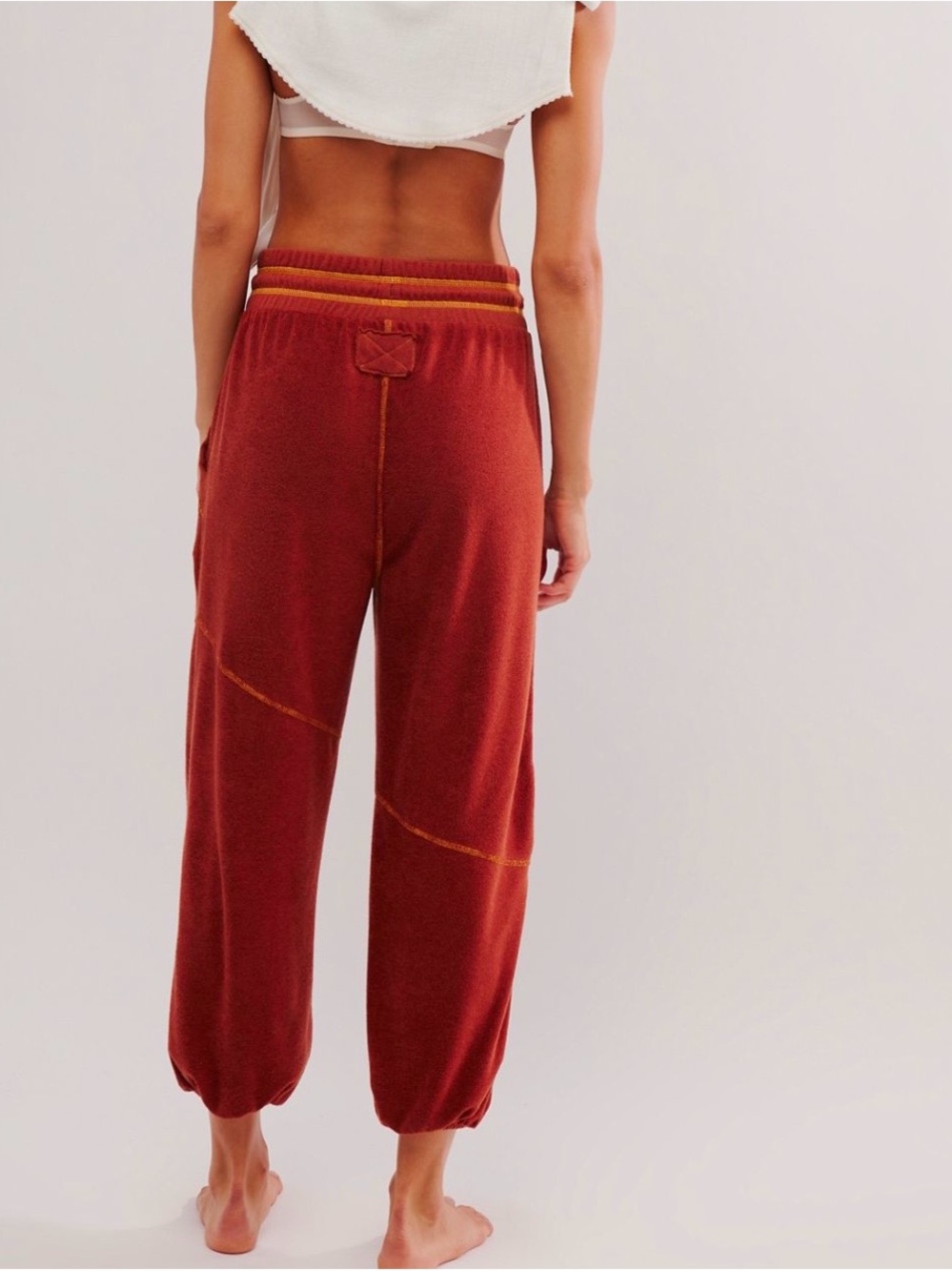 Free People Gimme More Drawstring Joggers with Mustard Trim. - Picture 3 of 3
